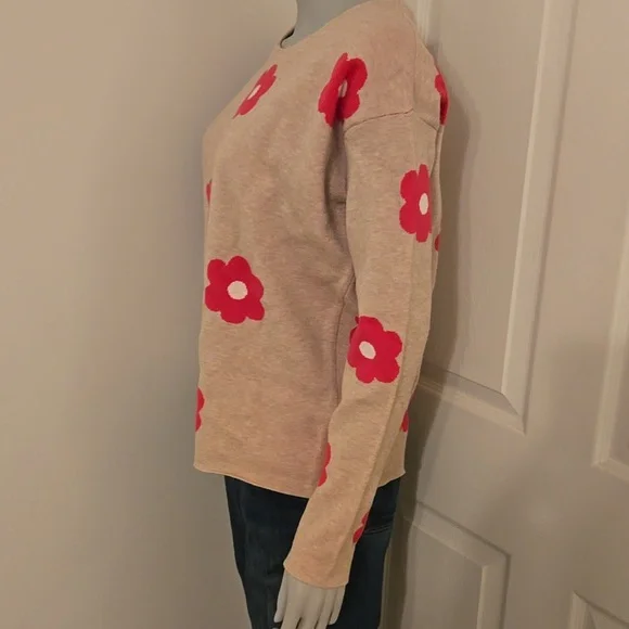 Tahari Women's Flower Print Sweater Size Medium. Magenta/Tan - Picture 4 of 7